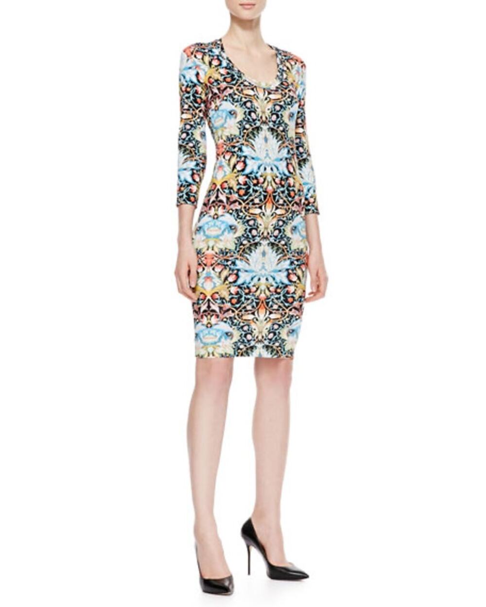 Just Cavalli Lotus Printed Jersey Sheath Dress Womens Size Medium Black Multi